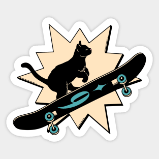 Cool Skater Black Cat in blue Sticker